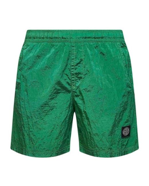 Stone Island Green Logo Patch Swim Shorts for men