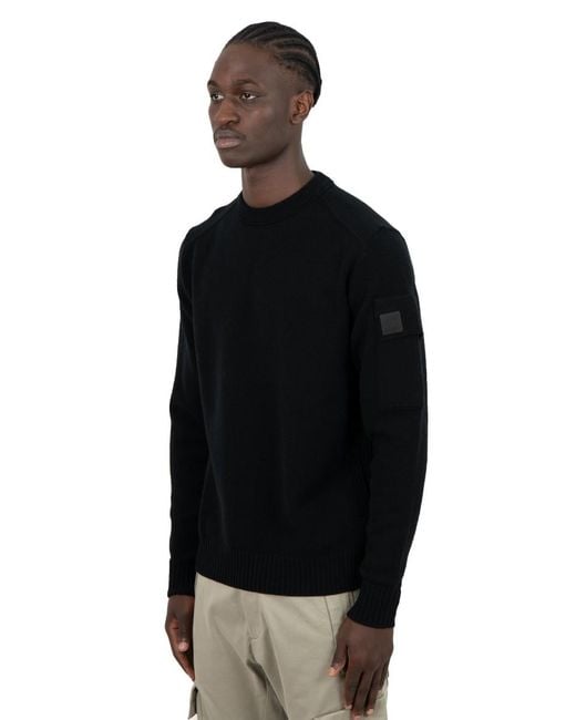 C P Company Black Logo Patch Crewneck Jumper for men