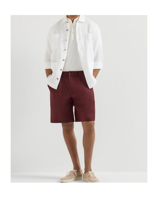 Brunello Cucinelli Red Chevron Bermuda Shorts for men