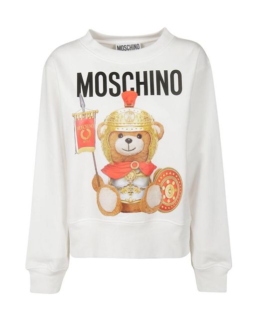 Moschino White Teddy Bear Printed Sweater