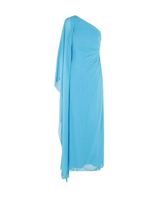 Max Mara Blue Studio Gathered One-Shoulder Dress