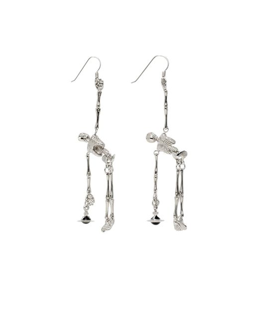 Vivienne Westwood White Skeleton-Pendant Hooked Earrings