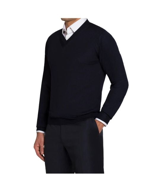 Brioni Blue V-Neck Sweater for men