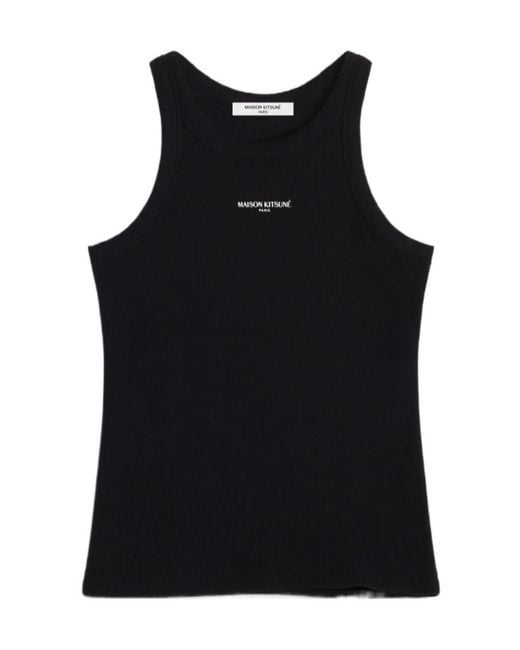 Maison Kitsuné Black Maison Kitsuné Logo Ribbed Tank Top