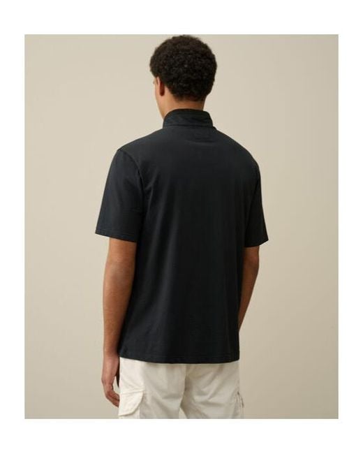 C P Company Black Logo-Patch Piqué Polo Shirt for men