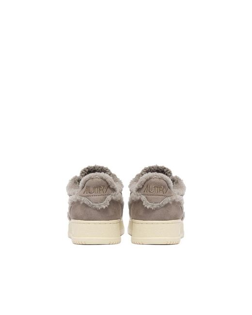 Autry Gray Medalist Shearling Low-Top Sneakers