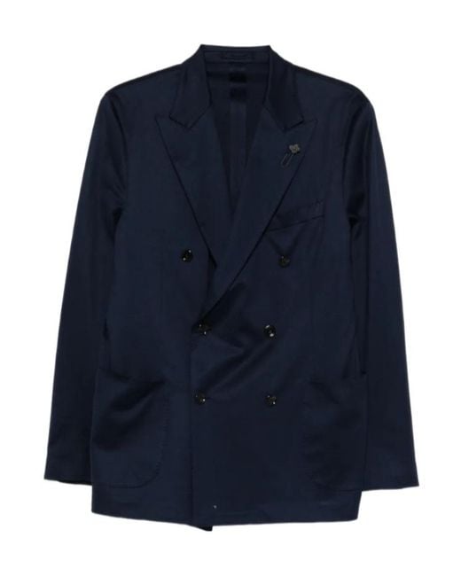 Lardini Blue Double-Breasted Peak-Lapel Blazer for men