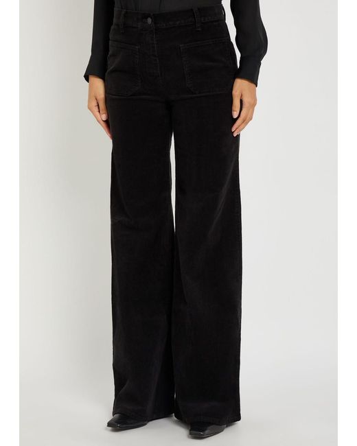 Nili Lotan Black Florence Flared-Leg Corduroy Trousers