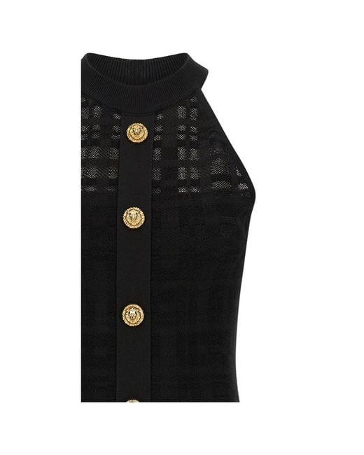 Balmain Black Button Embellished Sleeveless Dress