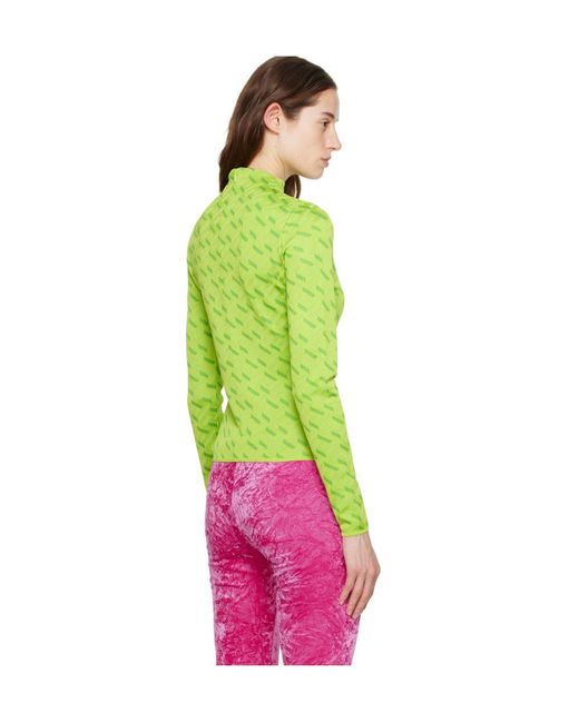 Versace Green La Greca Monogram Long-Sleeve Top