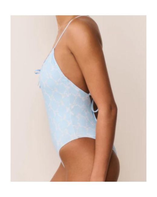 LoveShackFancy Blue Laguna Bow One-Piece Swimsuit