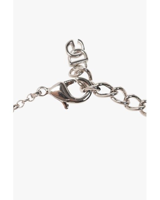 Dolce & Gabbana Metallic Crystal-Embellished Logo-Charm Bracelet for men