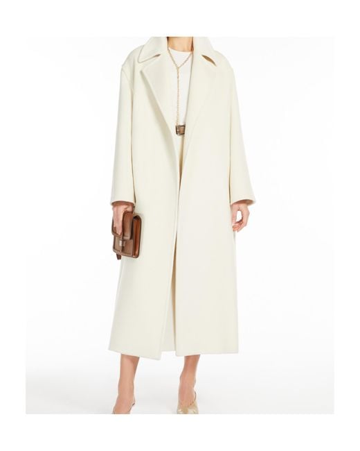 Max Mara White Fragore Belted Long-Sleeved Coat