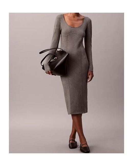 Calvin Klein Gray Fitted Midi Dress