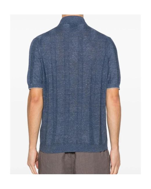 Brunello Cucinelli Blue Short-Sleeved Knitted Polo Shirt for men