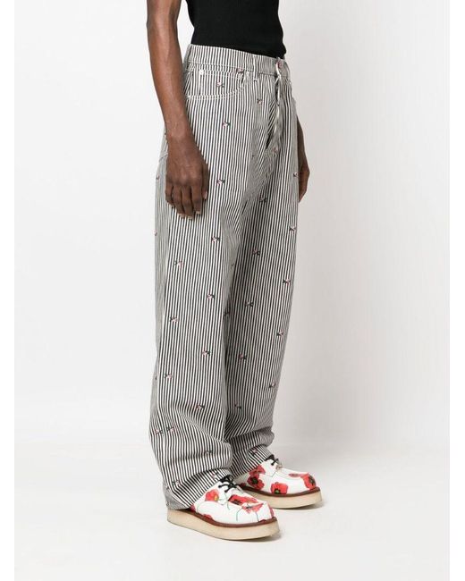 KENZO Gray Striped Straight-Leg Trousers for men