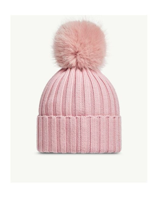 Moncler Pink Pom Pom Logo Patch Beanie