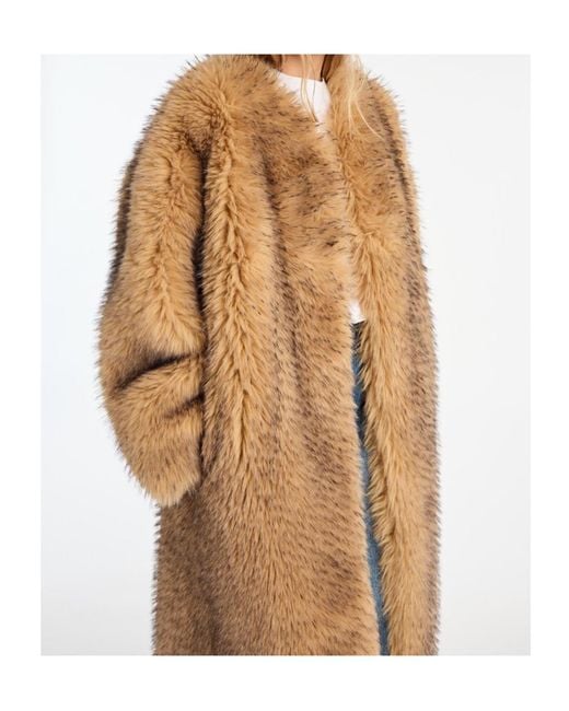 ROTATE BIRGER CHRISTENSEN Natural Faux Fur Long Coat