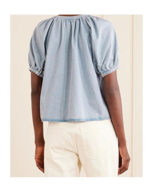 FRAME Blue The Resort Cotton And Lyocell-Blend Chambray Blouse