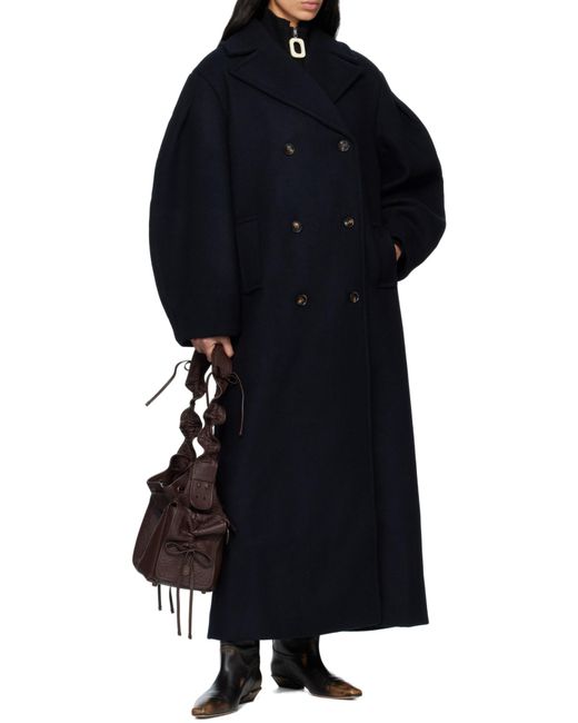 Ganni Blue Double-Breasted Long Coat