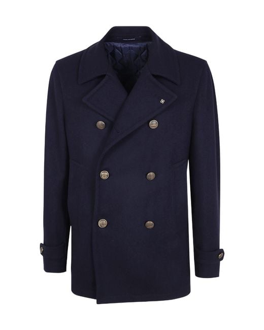 Tagliatore Blue Double-Breasted Pea Coat for men