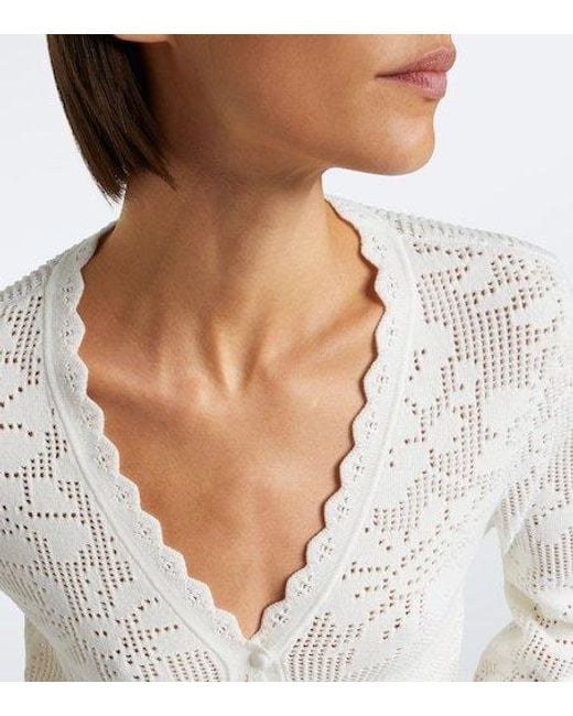 Chloé White Pointelle Scalloped Cotton Cardigan