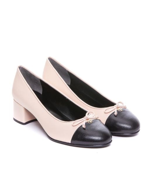 Tory Burch Natural Logo Plaque Round-Toe Pumps