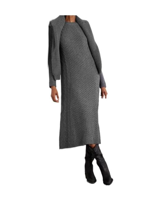 Lisa Yang Gray Nyla Cable-Knit Cashmere Midi Dress