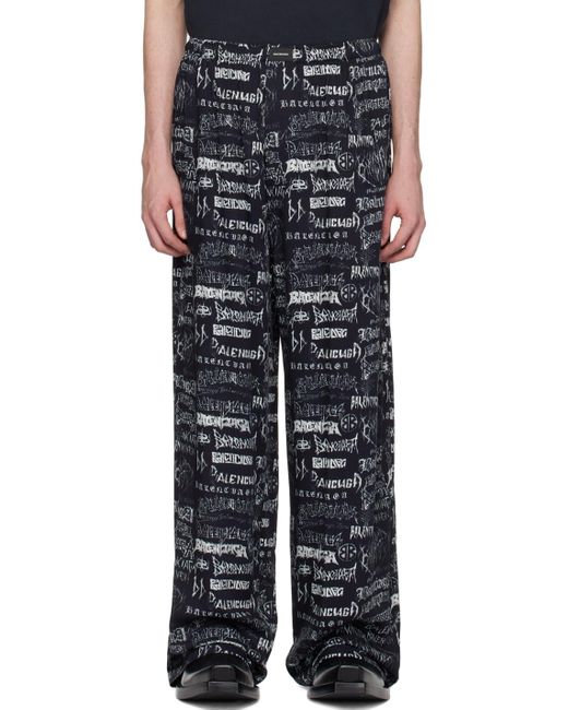 Balenciaga Black All-Over Printed Pants for men