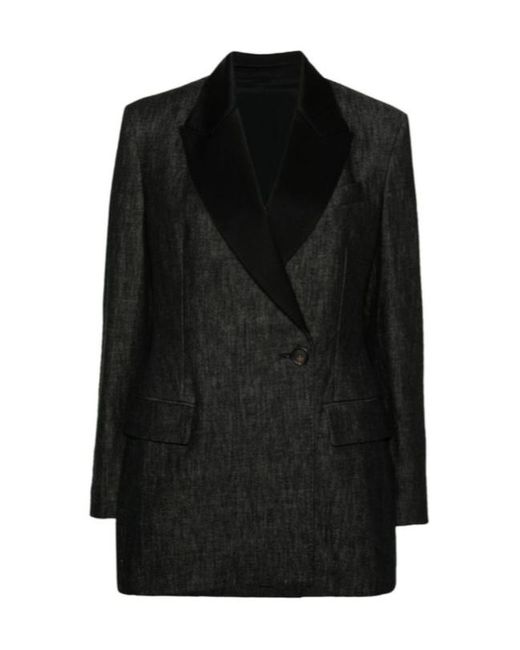Brunello Cucinelli Black Double-Breasted Denim Blazer