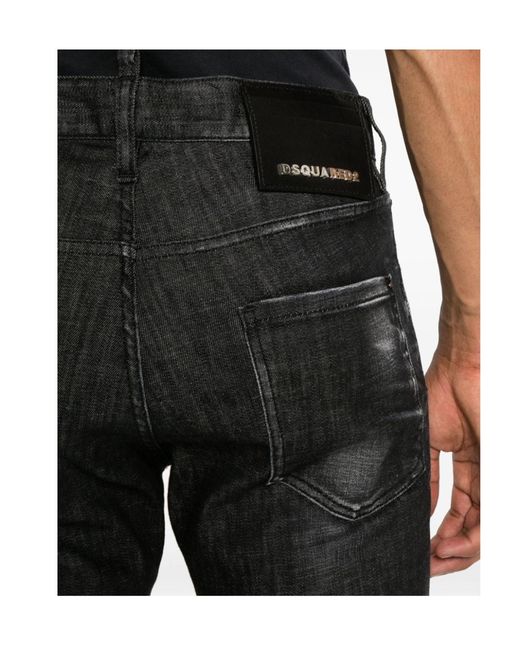 DSquared² Black Logo Patch Straight-Leg Jeans for men
