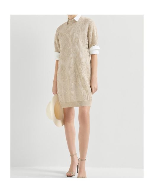 Brunello Cucinelli White Dazzling Water Lillies Mini Dress