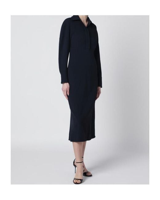 Victoria Beckham Blue Collared Long-Sleeve Dress