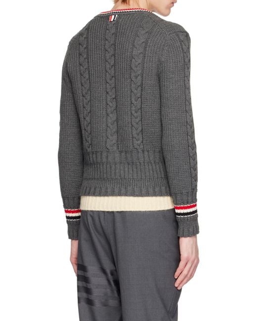 Thom Browne Gray Cable-Knit Wool Cardigan for men