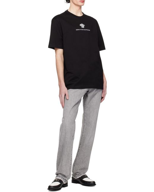 Versace Black Logo-Embroidered Crewneck T-Shirt for men