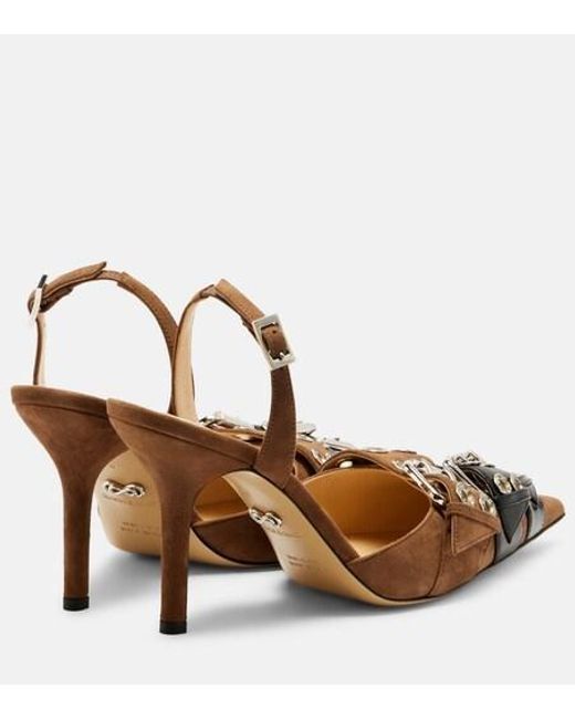 Mach & Mach Metallic Buckle Belt 95 Suede Slingback Pumps