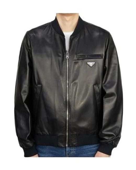 Prada Black Nappa Leather Bomber Jacket for men