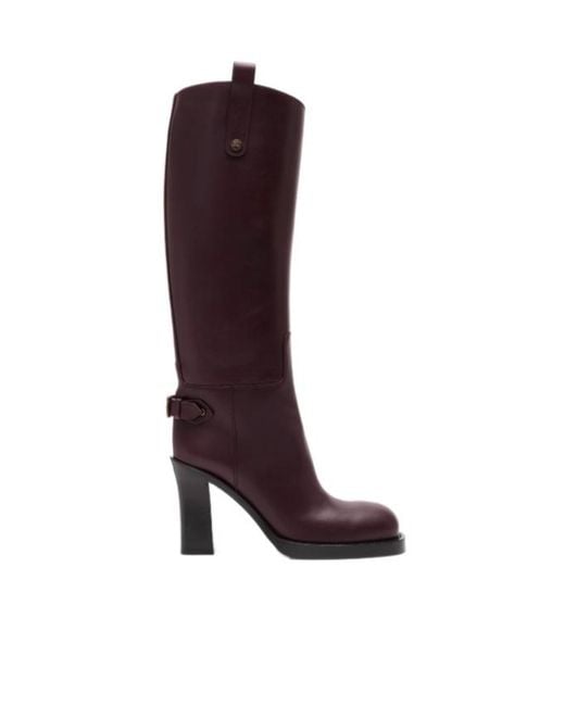 Burberry Brown Leather Cavalier Heel Boots