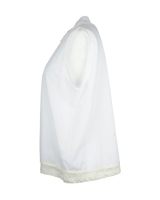 Moncler White Button Details Sleeveless Polo Shirt
