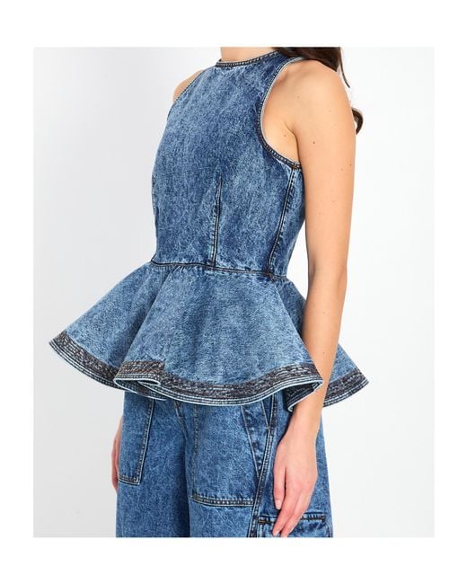 Alaïa Blue Alaïa Peplum Denim Top