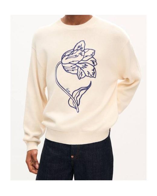 KENZO White Tulip Detailed Crewneck Jumper for men