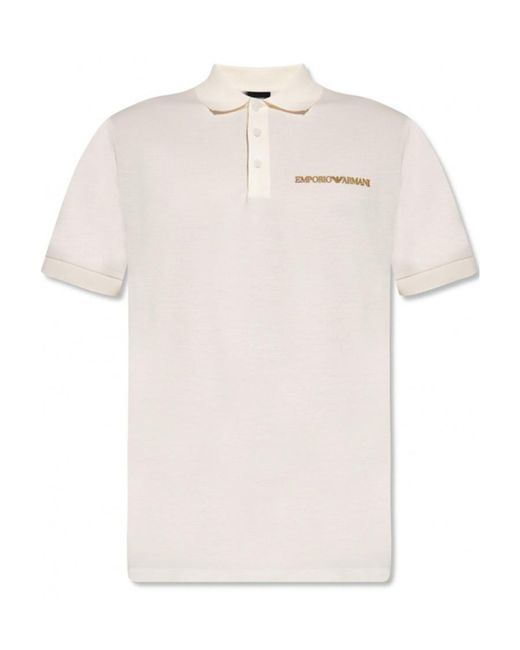 Emporio Armani White Sketch-Logo Cotton Polo Shirt for men