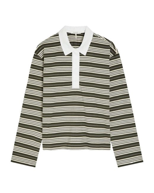 Rag & Bone Green Kelly Striped Cotton Polo Top