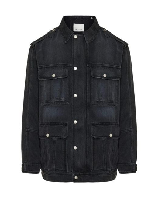 Isabel Marant Black Long-Sleeved Denim Coat for men