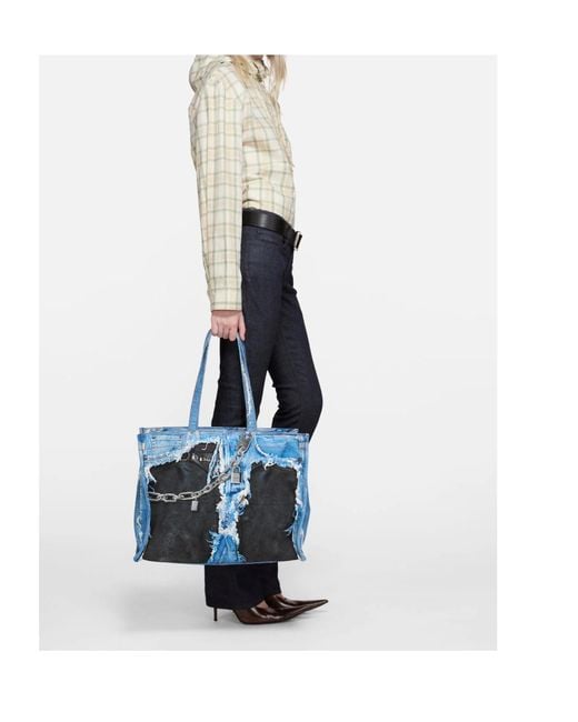 Acne Blue Denim Print Tote Bag