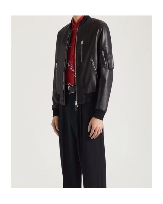 Givenchy Black Leather Bomber Jacket for men