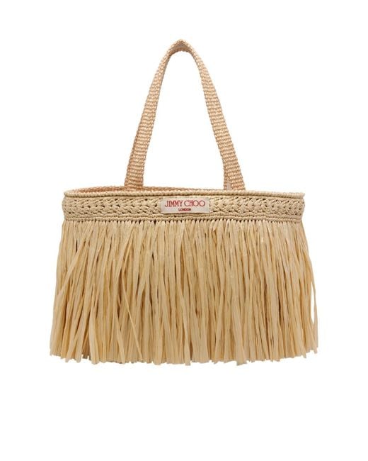 Jimmy Choo Natural Logo Patch Fringed Tote Bag