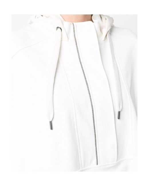 Brunello Cucinelli White Short-Zip Pullover Hoodie