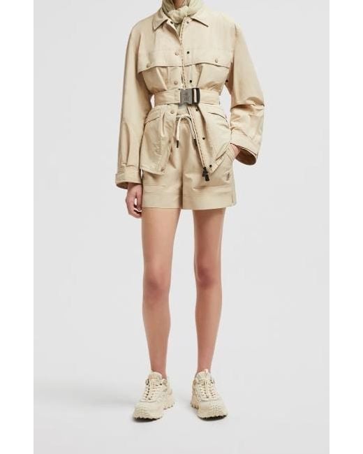 Moncler Natural Grenoble Logo Patch Drawstring Shorts