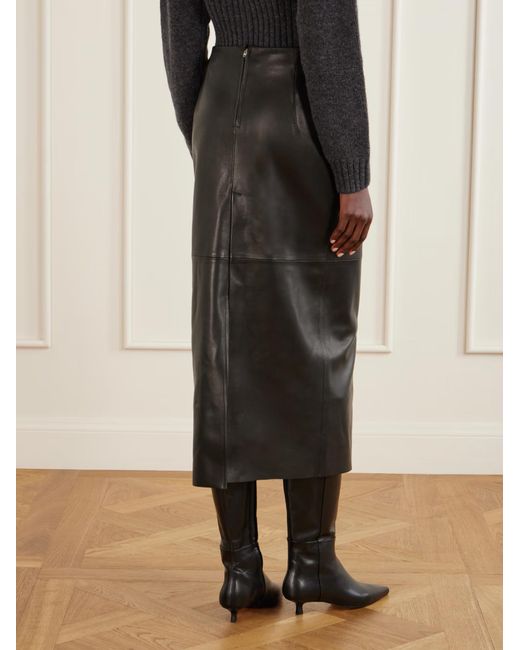 Nour Hammour Black Selly Paneled Leather Maxi Skirt